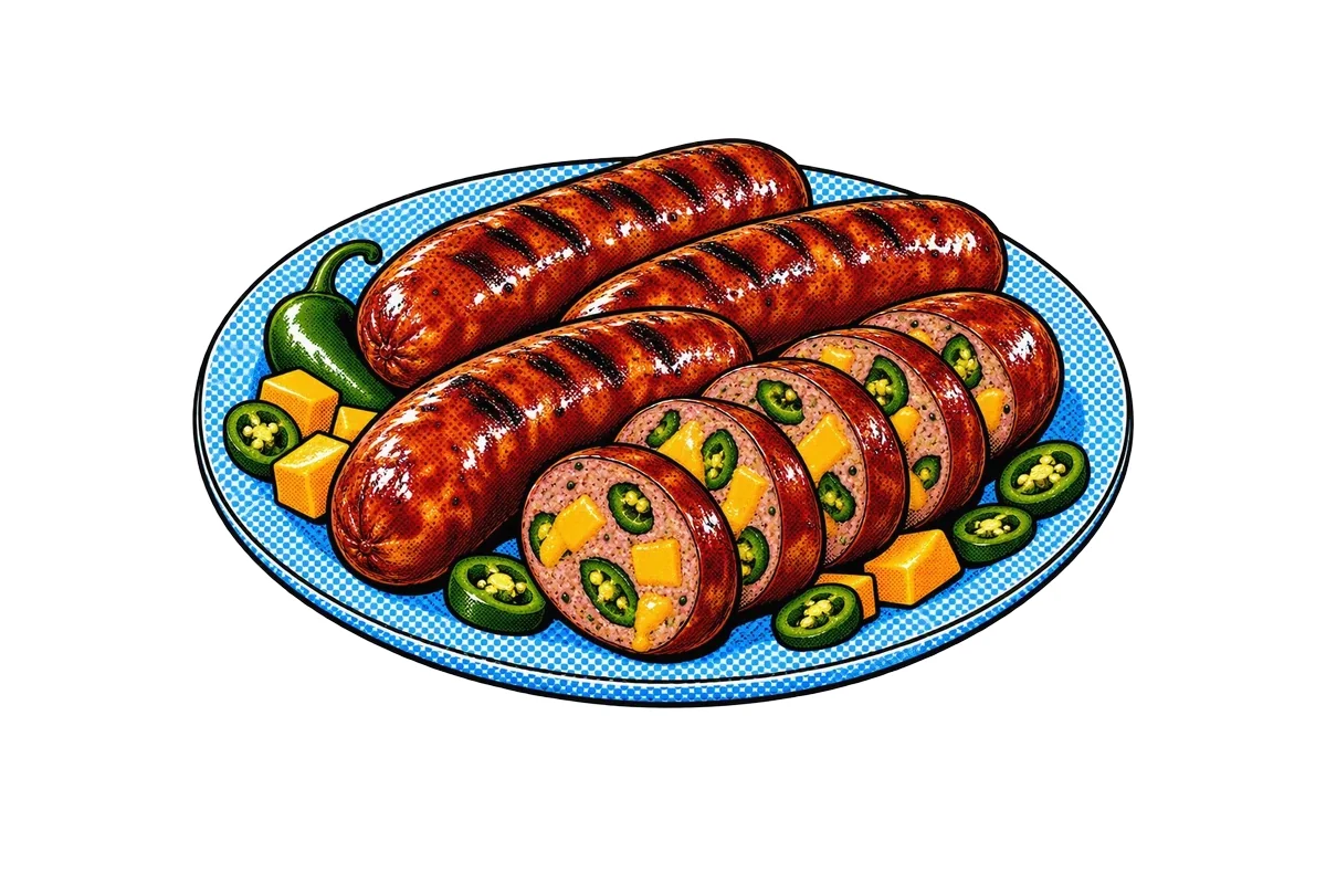 Копчёные колбаски с халапеньо и сыром